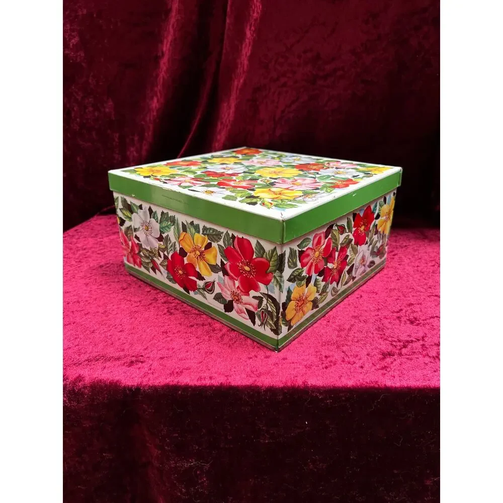 Vintage Tin Storage Box – Colorful Wildflower Print - Made In England